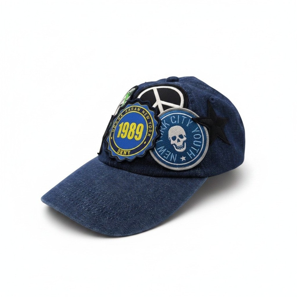 DKNY Denim Patch Baseball Cap Blue Cotton Hat D5WH1582 New